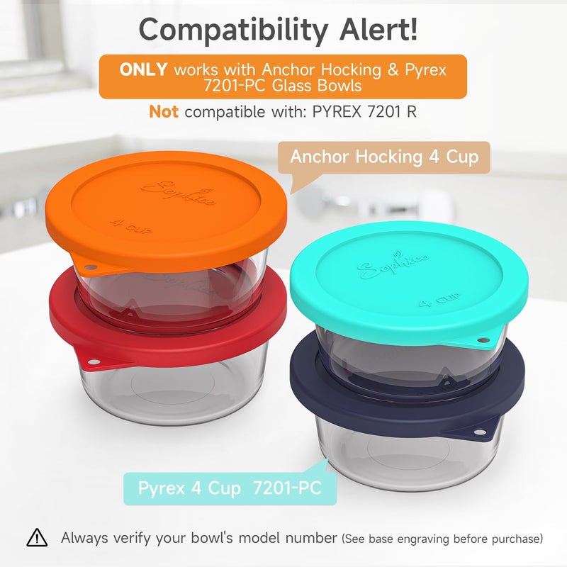 Sophico 4 Cup Round Silicone Storage Cover Lids Replacement for Anchor Hocking and Pyrex 7201-PC Glass Bowls (Container not Included) (Red-Orange) 4 Pack - Image 2